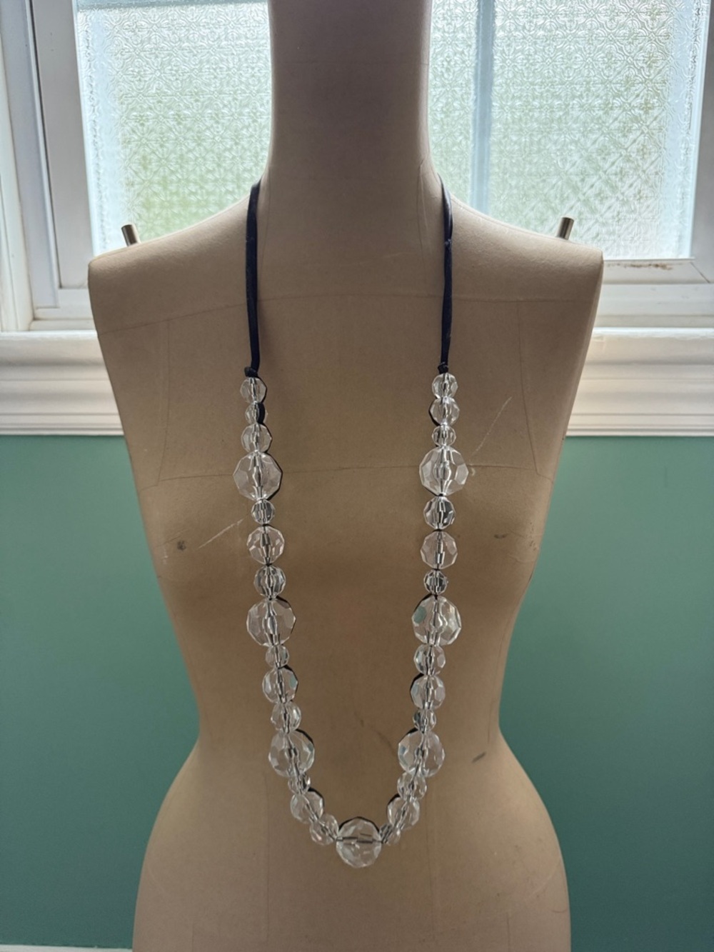 Clear Beaded Long Necklace - Unbranded